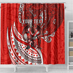 Personalised St George Illawarra Dragons Shower Curtain Polynesian Tribal Art Style With Fierce Red Dragon Mascot