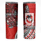 Personalised St George Illawarra Dragons Skinny Tumbler Polynesian Tribal Art Style With Fierce Red Dragon Mascot