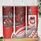 Personalised St George Illawarra Dragons Skinny Tumbler Polynesian Tribal Art Style With Fierce Red Dragon Mascot