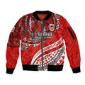 Personalised St George Illawarra Dragons Sleeve Zip Bomber Jacket Polynesian Tribal Art Style With Fierce Red Dragon Mascot