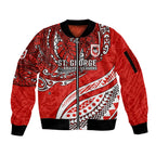 Personalised St George Illawarra Dragons Sleeve Zip Bomber Jacket Polynesian Tribal Art Style With Fierce Red Dragon Mascot