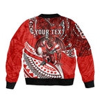 Personalised St George Illawarra Dragons Sleeve Zip Bomber Jacket Polynesian Tribal Art Style With Fierce Red Dragon Mascot