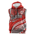 Personalised St George Illawarra Dragons Sleeveless Hoodie Polynesian Tribal Art Style With Fierce Red Dragon Mascot
