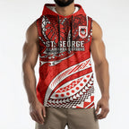 Personalised St George Illawarra Dragons Sleeveless Hoodie Polynesian Tribal Art Style With Fierce Red Dragon Mascot