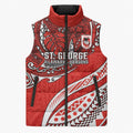 Personalised St George Illawarra Dragons Sleeveless Puffer Jacket Polynesian Tribal Art Style With Fierce Red Dragon Mascot