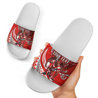 Personalised St George Illawarra Dragons Slide Sandals Polynesian Tribal Art Style With Fierce Red Dragon Mascot