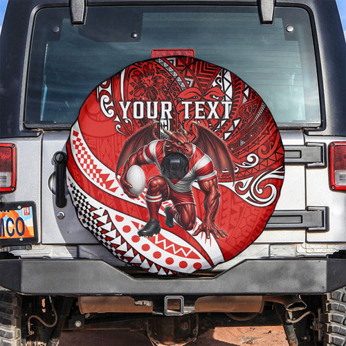 Personalised St George Illawarra Dragons Spare Tire Cover Polynesian Tribal Art Style With Fierce Red Dragon Mascot