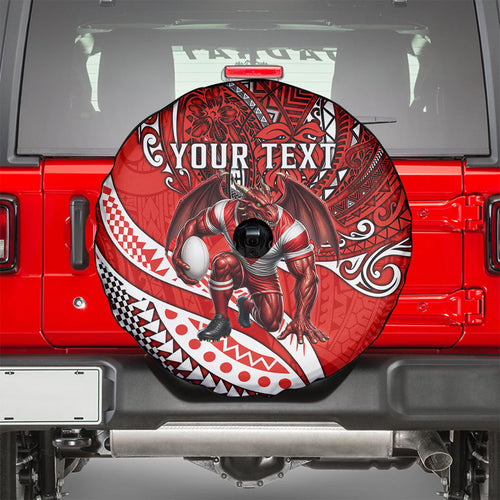 Personalised St George Illawarra Dragons Spare Tire Cover Polynesian Tribal Art Style With Fierce Red Dragon Mascot