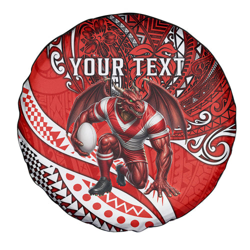 Personalised St George Illawarra Dragons Spare Tire Cover Polynesian Tribal Art Style With Fierce Red Dragon Mascot