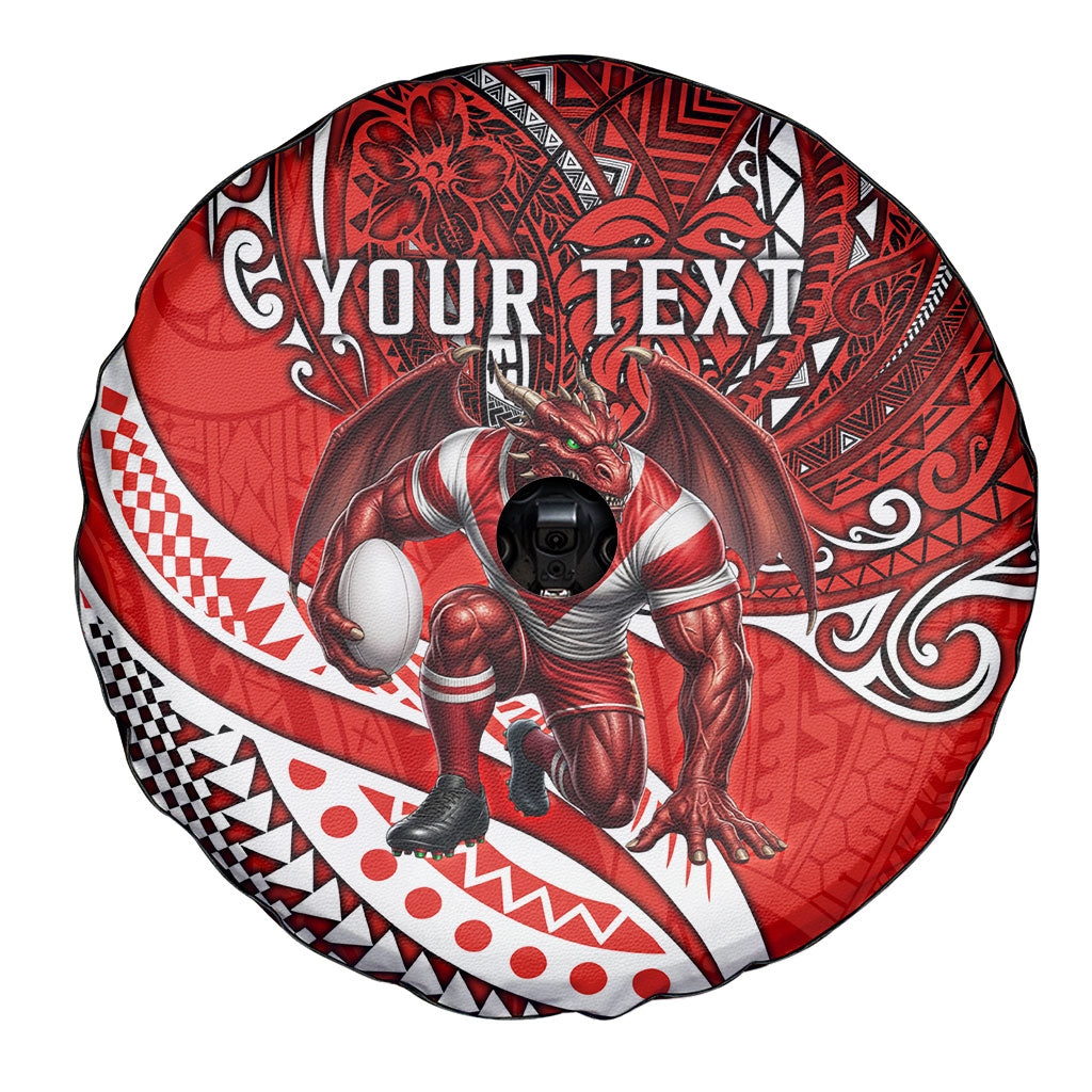 Personalised St George Illawarra Dragons Spare Tire Cover Polynesian Tribal Art Style With Fierce Red Dragon Mascot