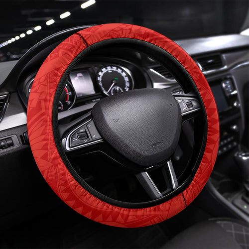 St George Illawarra Dragons Steering Wheel Cover Polynesian Tribal Art Style With Fierce Red Dragon Mascot