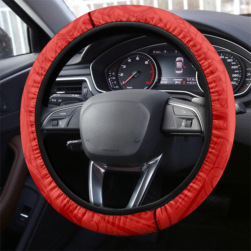 St George Illawarra Dragons Steering Wheel Cover Polynesian Tribal Art Style With Fierce Red Dragon Mascot