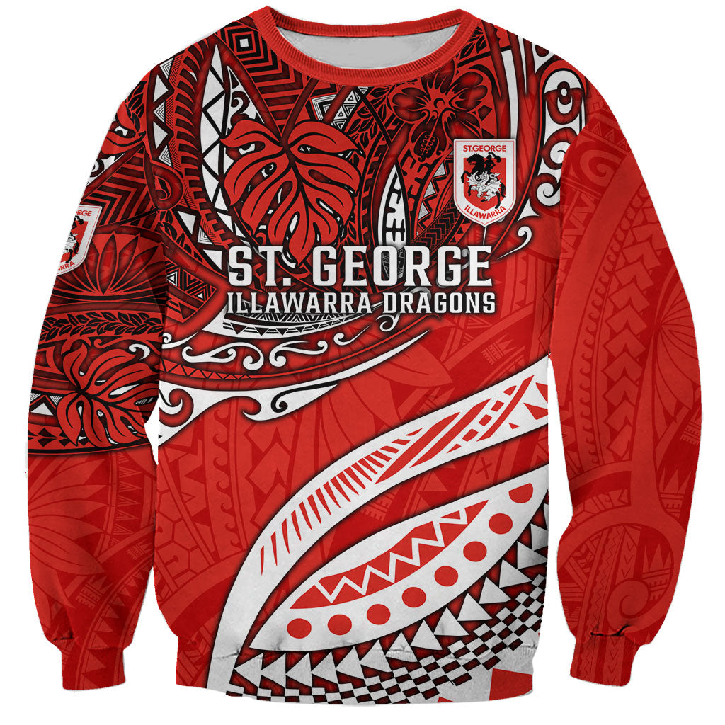 Personalised St George Illawarra Dragons Sweatshirt Polynesian Tribal Art Style With Fierce Red Dragon Mascot
