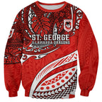 Personalised St George Illawarra Dragons Sweatshirt Polynesian Tribal Art Style With Fierce Red Dragon Mascot