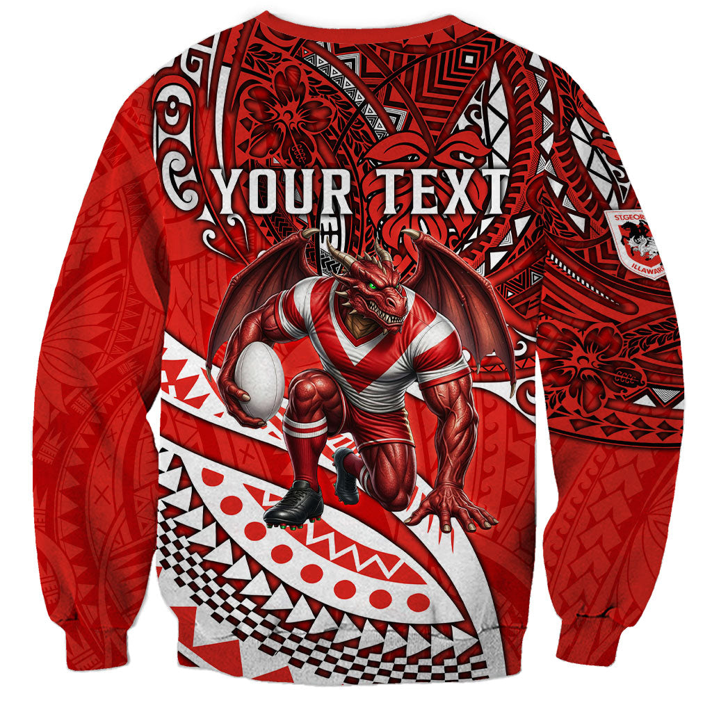 Personalised St George Illawarra Dragons Sweatshirt Polynesian Tribal Art Style With Fierce Red Dragon Mascot