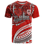 Personalised St George Illawarra Dragons T Shirt Polynesian Tribal Art Style With Fierce Red Dragon Mascot