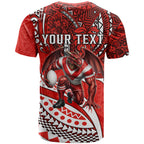 Personalised St George Illawarra Dragons T Shirt Polynesian Tribal Art Style With Fierce Red Dragon Mascot