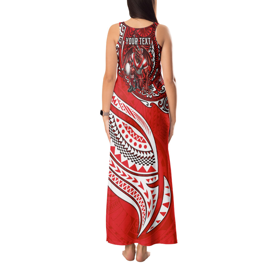 Personalised St George Illawarra Dragons Tank Maxi Dress Polynesian Tribal Art Style With Fierce Red Dragon Mascot