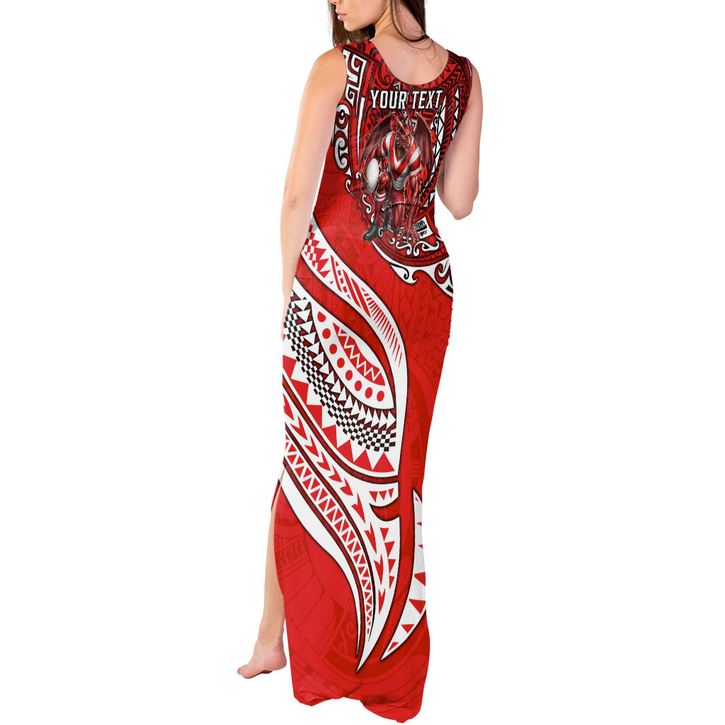 Personalised St George Illawarra Dragons Tank Maxi Dress Polynesian Tribal Art Style With Fierce Red Dragon Mascot
