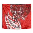 Personalised St George Illawarra Dragons Tapestry Polynesian Tribal Art Style With Fierce Red Dragon Mascot
