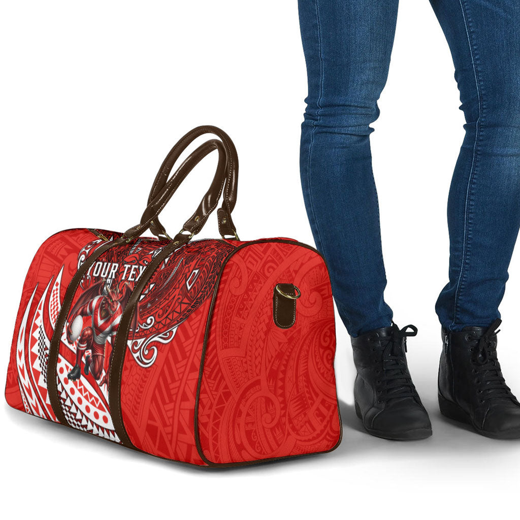 Personalised St George Illawarra Dragons Travel Bag Polynesian Tribal Art Style With Fierce Red Dragon Mascot