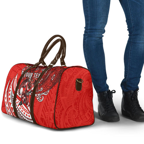 Personalised St George Illawarra Dragons Travel Bag Polynesian Tribal Art Style With Fierce Red Dragon Mascot