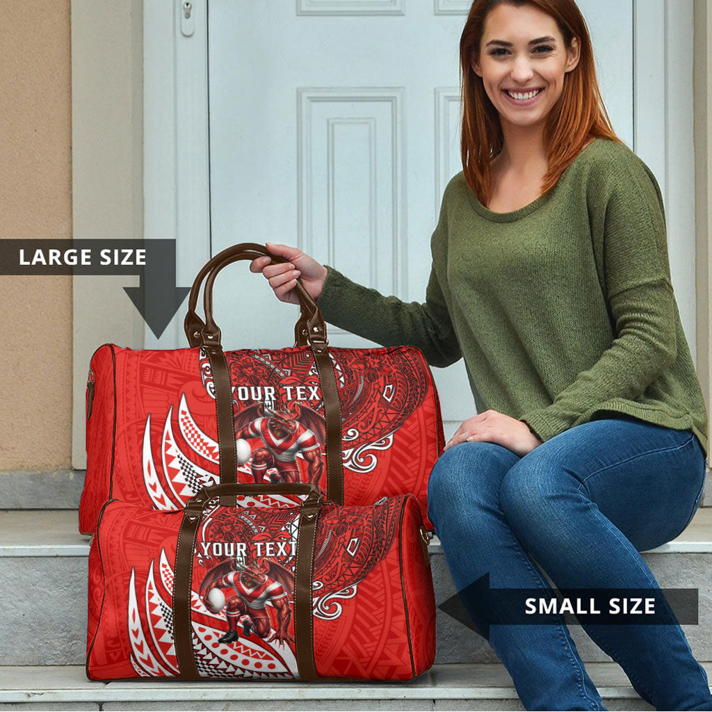 Personalised St George Illawarra Dragons Travel Bag Polynesian Tribal Art Style With Fierce Red Dragon Mascot