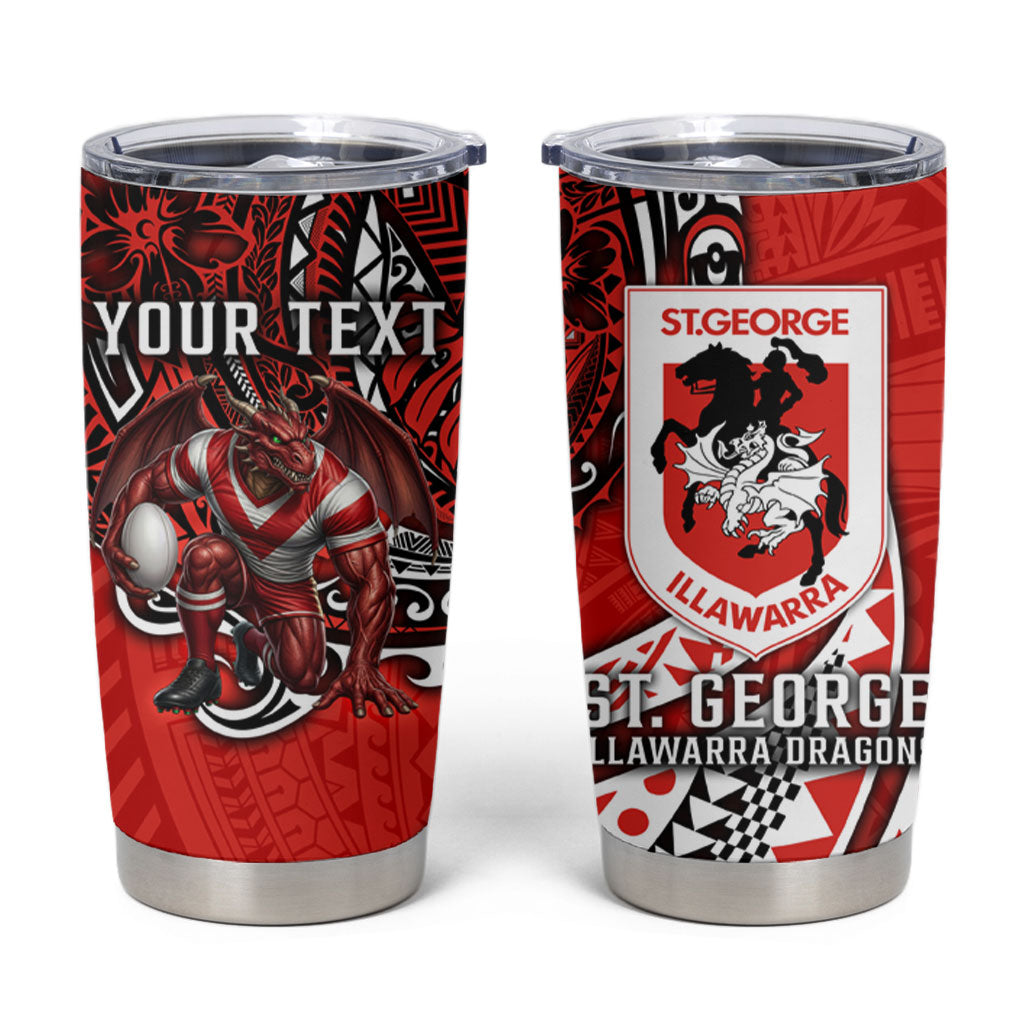 Personalised St George Illawarra Dragons Tumbler Cup Polynesian Tribal Art Style With Fierce Red Dragon Mascot