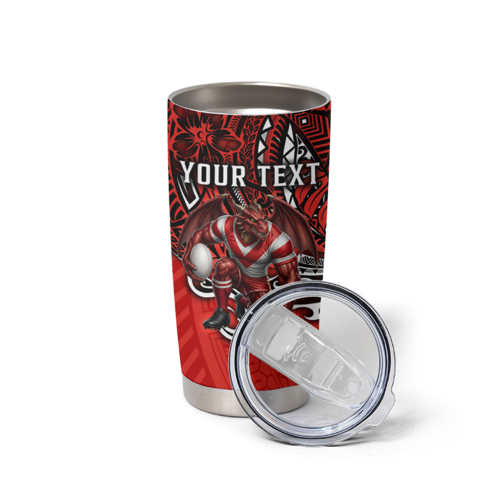 Personalised St George Illawarra Dragons Tumbler Cup Polynesian Tribal Art Style With Fierce Red Dragon Mascot