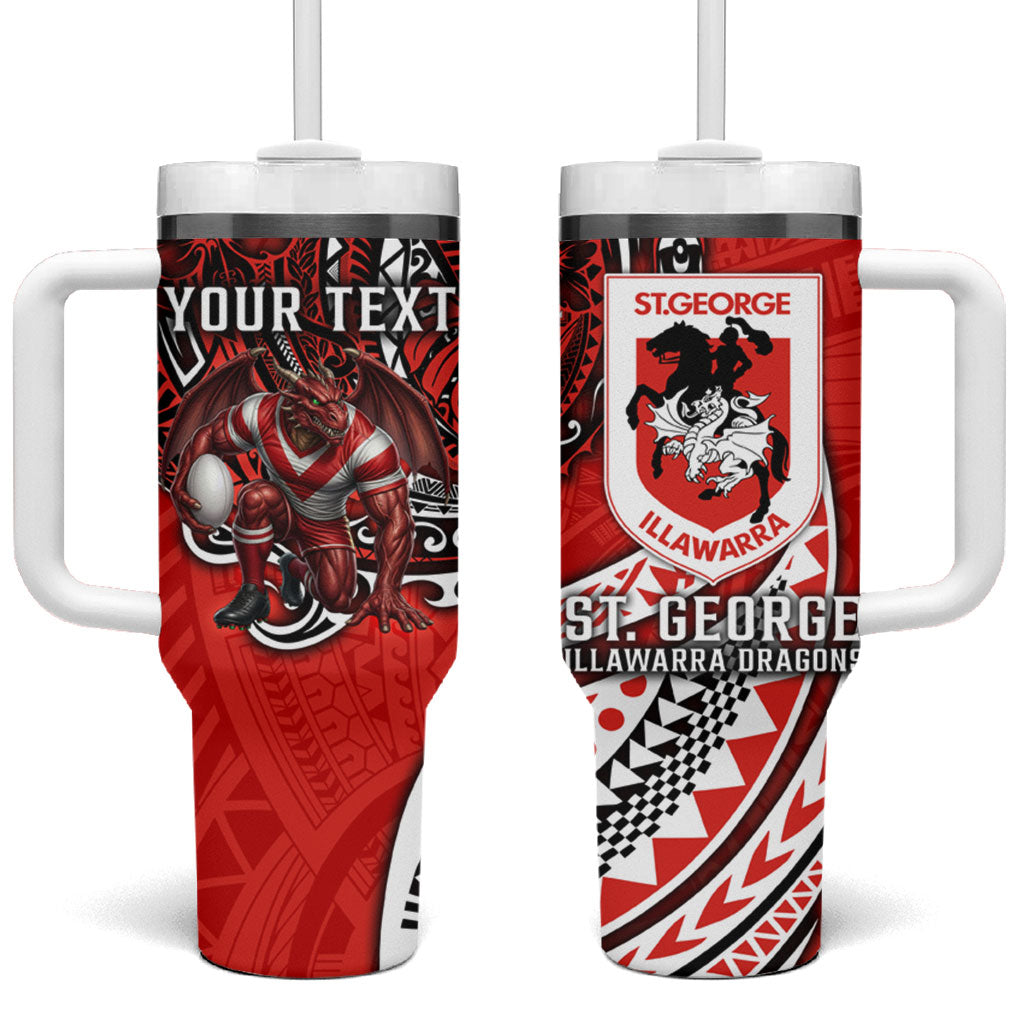 Personalised St George Illawarra Dragons Tumbler With Handle Polynesian Tribal Art Style With Fierce Red Dragon Mascot
