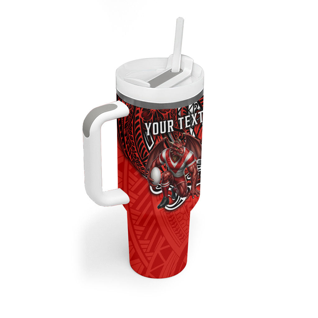 Personalised St George Illawarra Dragons Tumbler With Handle Polynesian Tribal Art Style With Fierce Red Dragon Mascot