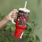 Personalised St George Illawarra Dragons Tumbler With Handle Polynesian Tribal Art Style With Fierce Red Dragon Mascot
