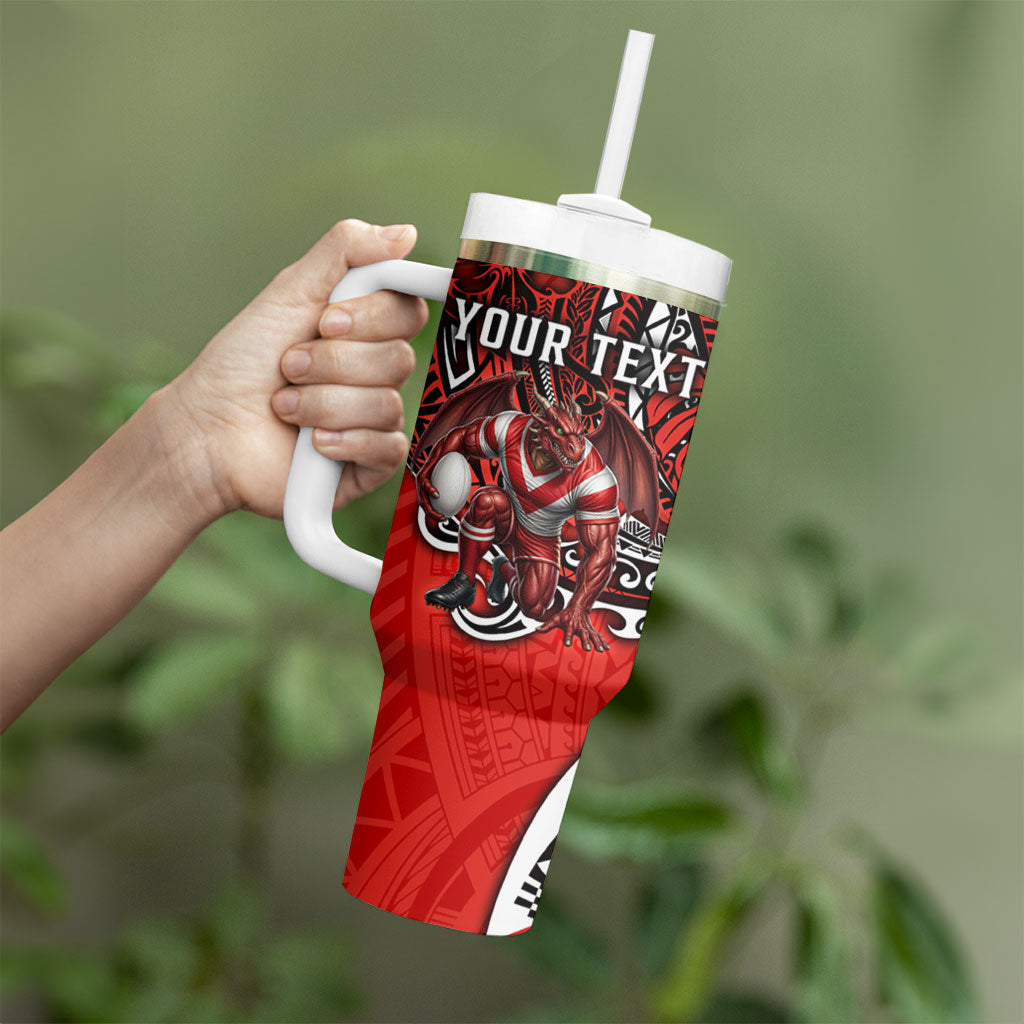 Personalised St George Illawarra Dragons Tumbler With Handle Polynesian Tribal Art Style With Fierce Red Dragon Mascot