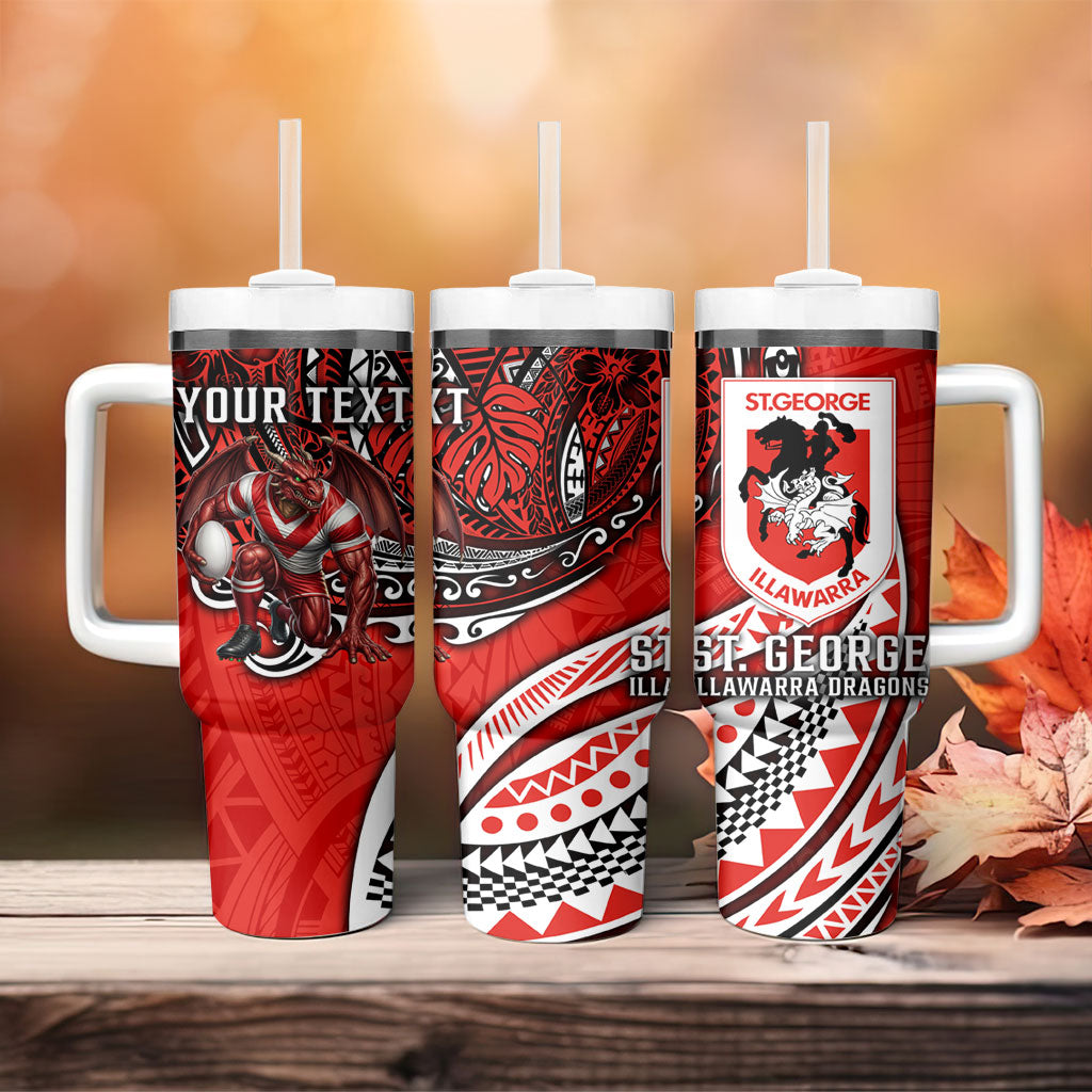 Personalised St George Illawarra Dragons Tumbler With Handle Polynesian Tribal Art Style With Fierce Red Dragon Mascot
