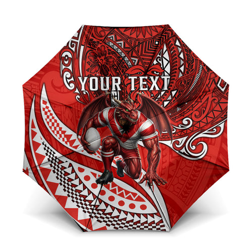 Personalised St George Illawarra Dragons Umbrella Polynesian Tribal Art Style With Fierce Red Dragon Mascot