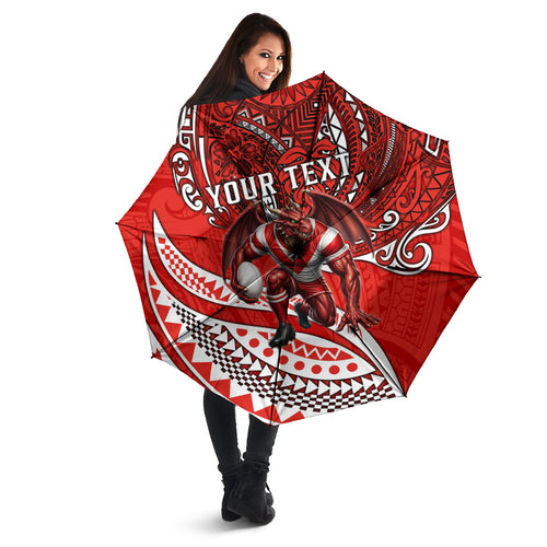 Personalised St George Illawarra Dragons Umbrella Polynesian Tribal Art Style With Fierce Red Dragon Mascot