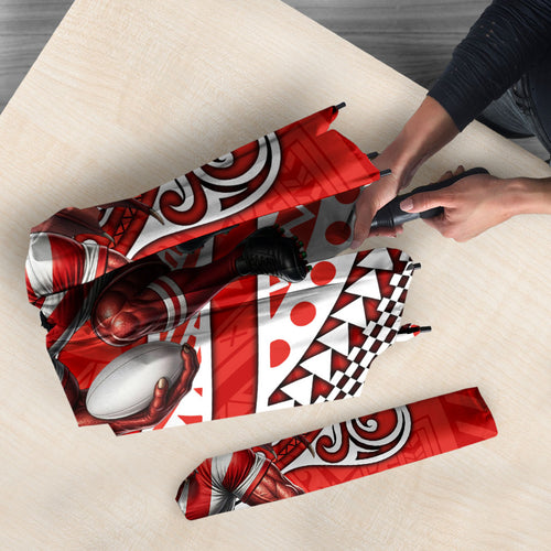 Personalised St George Illawarra Dragons Umbrella Polynesian Tribal Art Style With Fierce Red Dragon Mascot