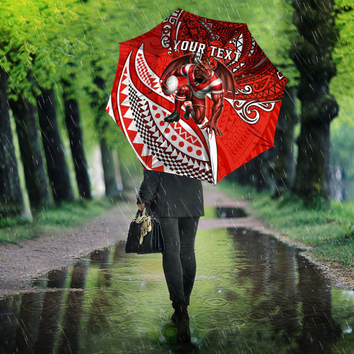 Personalised St George Illawarra Dragons Umbrella Polynesian Tribal Art Style With Fierce Red Dragon Mascot