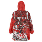 Personalised St George Illawarra Dragons Wearable Blanket Hoodie Polynesian Tribal Art Style With Fierce Red Dragon Mascot