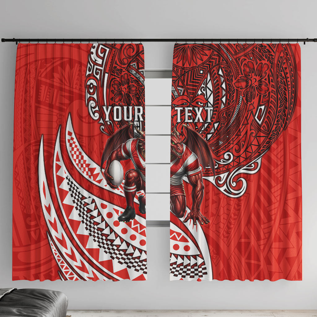 Personalised St George Illawarra Dragons Window Curtain Polynesian Tribal Art Style With Fierce Red Dragon Mascot