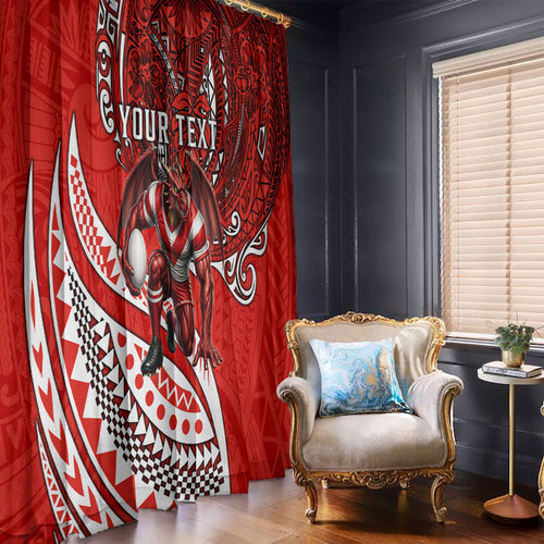 Personalised St George Illawarra Dragons Window Curtain Polynesian Tribal Art Style With Fierce Red Dragon Mascot