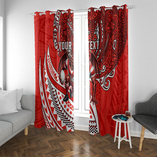 Personalised St George Illawarra Dragons Window Curtain Polynesian Tribal Art Style With Fierce Red Dragon Mascot