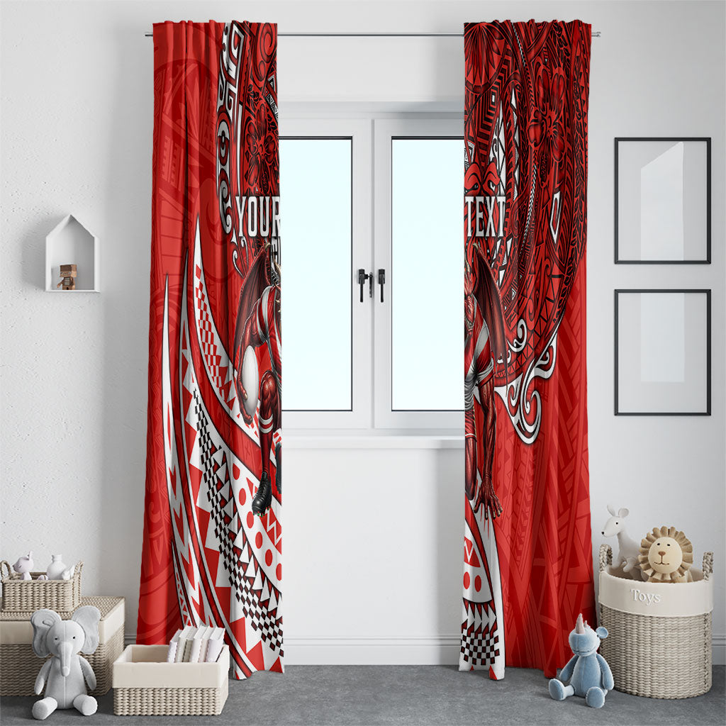 Personalised St George Illawarra Dragons Window Curtain Polynesian Tribal Art Style With Fierce Red Dragon Mascot