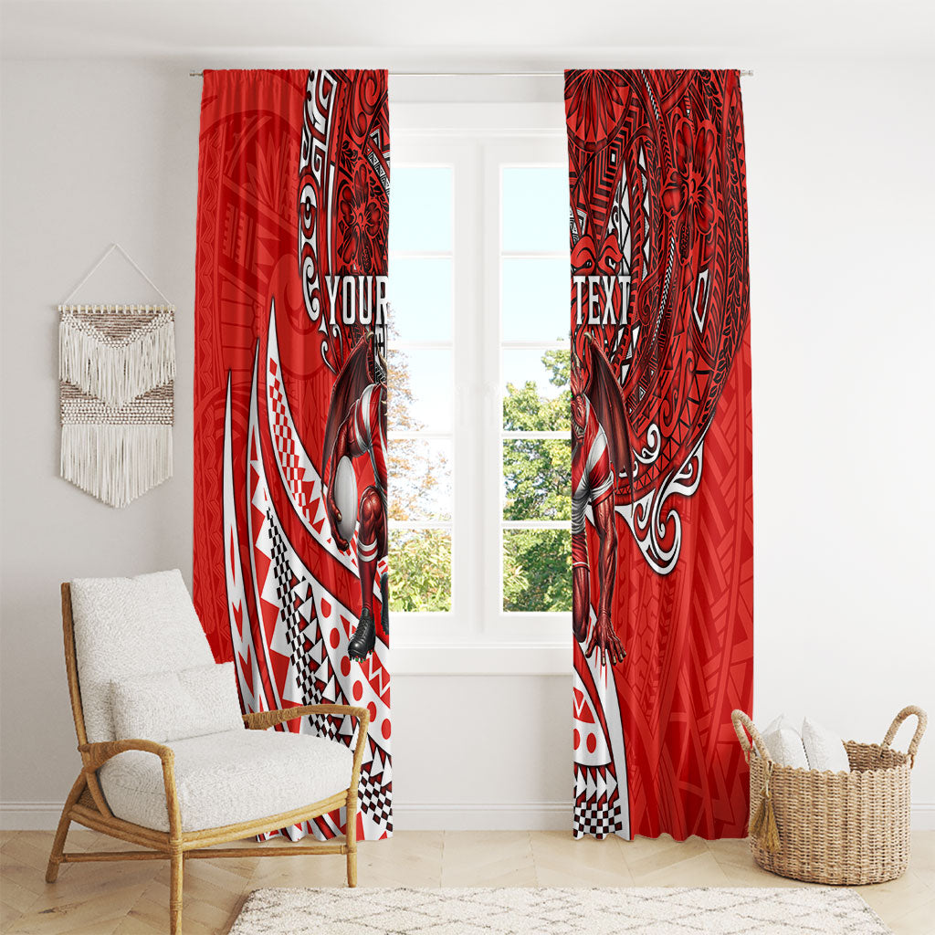 Personalised St George Illawarra Dragons Window Curtain Polynesian Tribal Art Style With Fierce Red Dragon Mascot