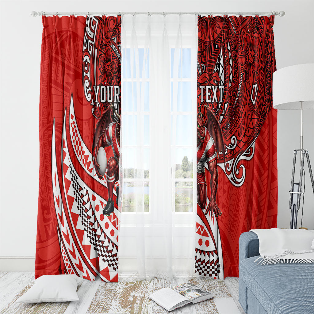 Personalised St George Illawarra Dragons Window Curtain Polynesian Tribal Art Style With Fierce Red Dragon Mascot