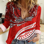 Personalised St George Illawarra Dragons Women Casual Shirt Polynesian Tribal Art Style With Fierce Red Dragon Mascot
