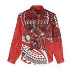 Personalised St George Illawarra Dragons Women Casual Shirt Polynesian Tribal Art Style With Fierce Red Dragon Mascot