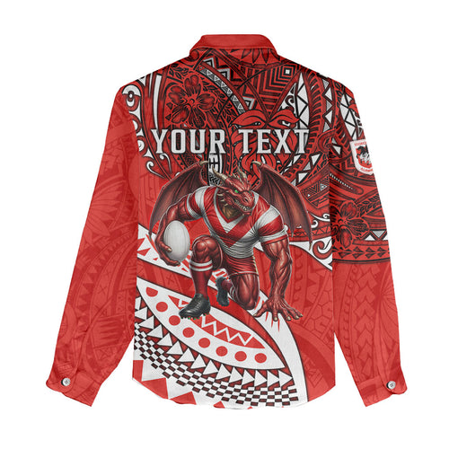 Personalised St George Illawarra Dragons Women Casual Shirt Polynesian Tribal Art Style With Fierce Red Dragon Mascot