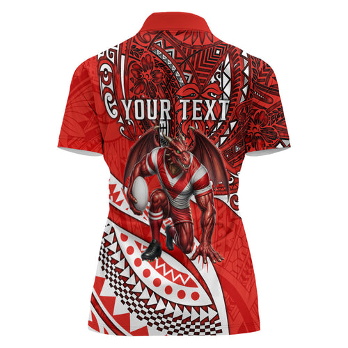 Personalised St George Illawarra Dragons Women Polo Shirt Polynesian Tribal Art Style With Fierce Red Dragon Mascot