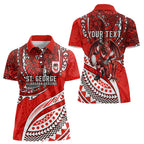 Personalised St George Illawarra Dragons Women Polo Shirt Polynesian Tribal Art Style With Fierce Red Dragon Mascot